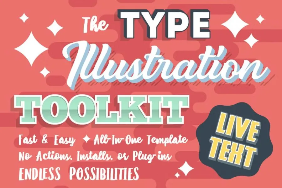 现代复古垃圾摇滚风格插图海报印刷海报样式设计AI工具包 Type Illustration Toolkit + EXTRAS