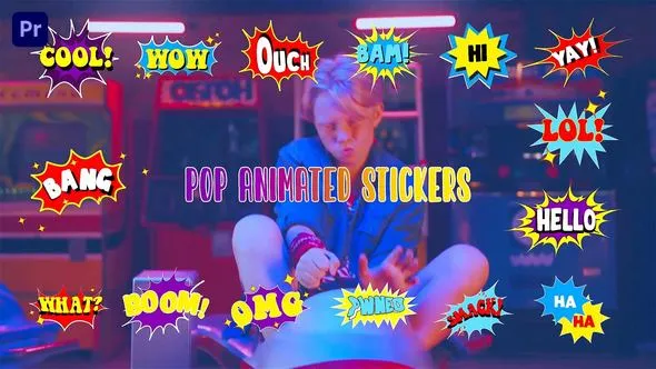 有趣好玩短视频字幕流行贴纸PR模板下载 Animated Premiere Pro Pop Stickers Template