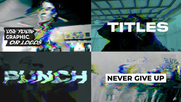 72种畸变扭曲闪烁故障标题动画效果PR模板 Punch Glitch Titles