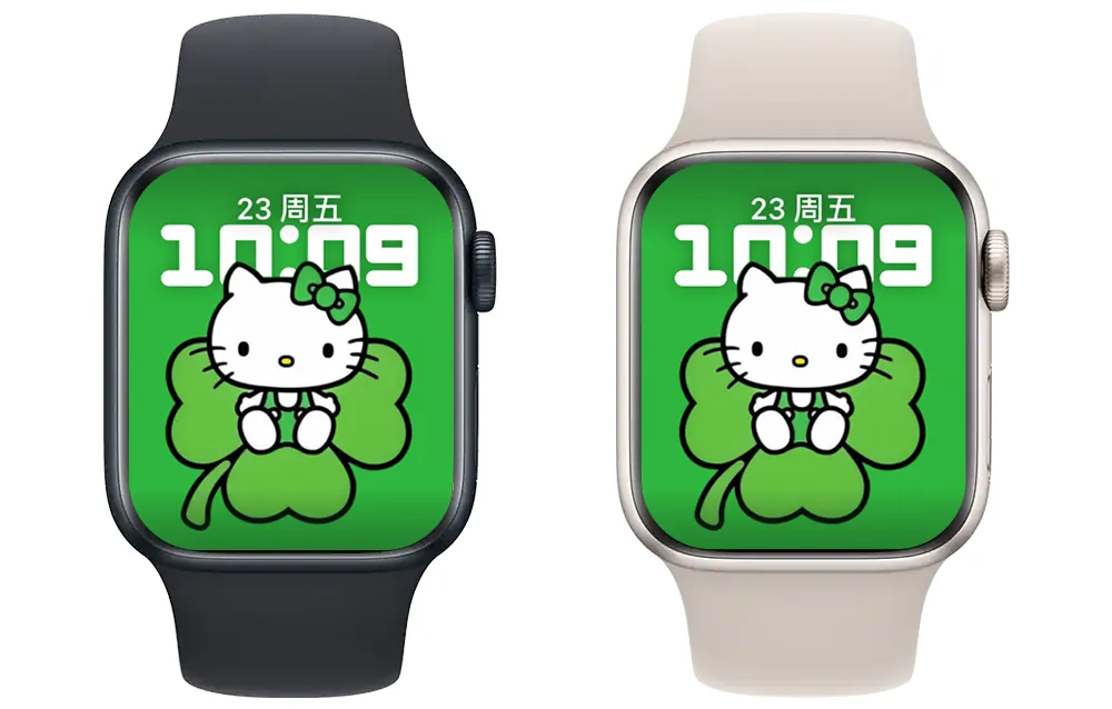 戴着绿色蝴蝶发夹 Hello Kitty 小猫咪 苹果表盘 Apple watch原生景深表盘.watchface