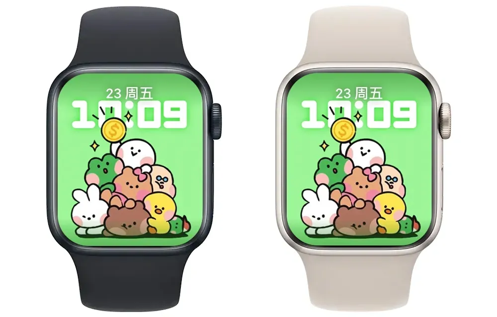 群可爱的小动物抢一个金光闪闪的硬币卡通苹果表盘 Apple watch原生景深人像表盘.watchface